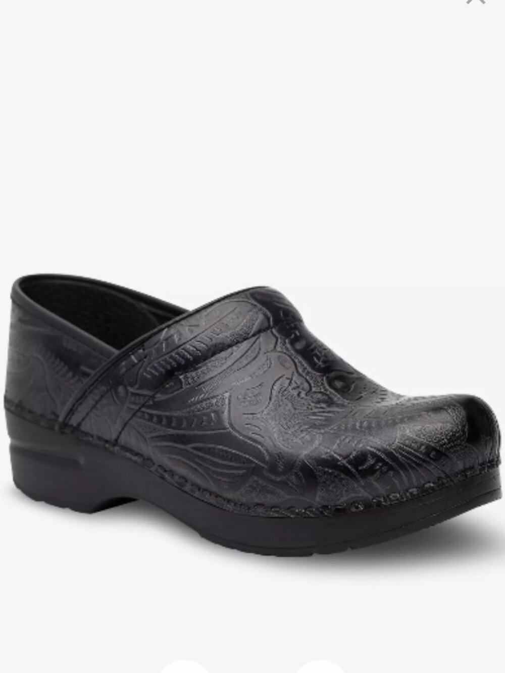 Dansko SZ 9.5-10 EU 40 Black Floral Tooled Leather Clogs Comfort shoes Non-slip